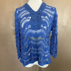 Chico's Beaded Embellished Crochet Top Swim Coverup